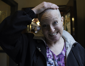 Shear courage: SU library technician shaves head with group of 600 in support of cancer patients, St. Baldrick's Foundation