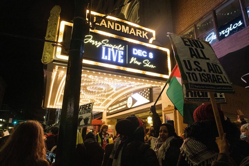 Hundreds march for Palestine downtown, protest Jerry Seinfeld show